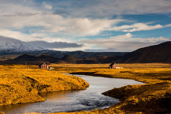 Fantastic views of the landscape in Iceland. The picturesque sunset over landscapes.