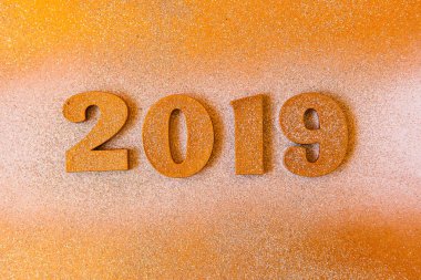 Yeni yıl kavramı. Happy New Year Banner altın 2019 numaraları ile. Yaratıcı arka plan 2019. 