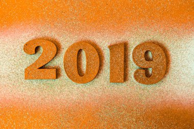 Yeni yıl kavramı. Happy New Year Banner altın 2019 numaraları ile. Yaratıcı arka plan 2019. 