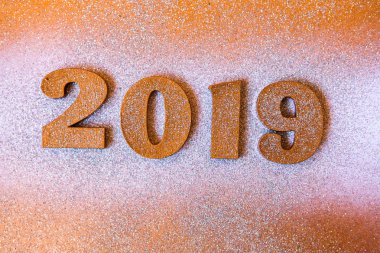 Yeni yıl kavramı. Happy New Year Banner altın 2019 numaraları ile. Yaratıcı arka plan 2019. 