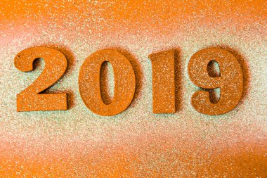 Yeni yıl kavramı. Happy New Year Banner altın 2019 numaraları ile. Yaratıcı arka plan 2019. 