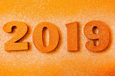 Yeni yıl kavramı. Happy New Year Banner altın 2019 numaraları ile. Yaratıcı arka plan 2019. 