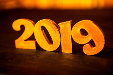 Yeni yıl kavramı. Happy New Year Banner altın 2019 numaraları ile. Yaratıcı arka plan 2019. 