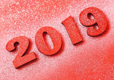 Yeni yıl kavramı. Happy New Year Banner altın 2019 numaraları ile. Yaratıcı arka plan 2019. 