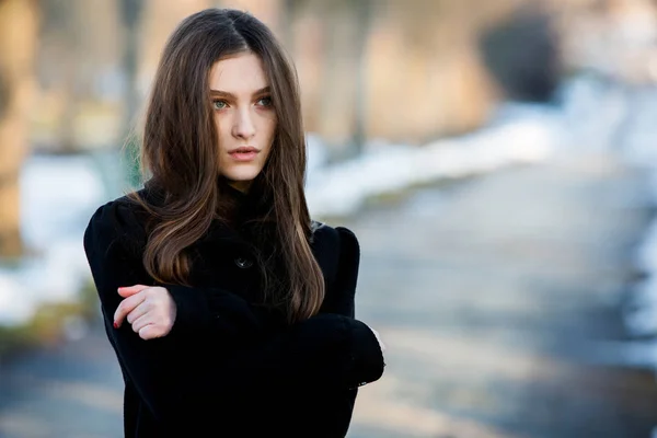 Portrait Beautiful Girl Flying Hair Wind Young Sad Woman Portrait — Stock Photo, Image