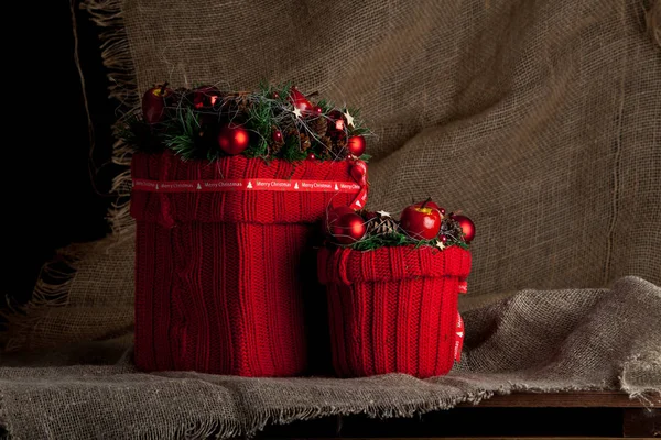 Decorative gift box. Christmas gift boxes. Valentine gift. Christmas presents on dark background.