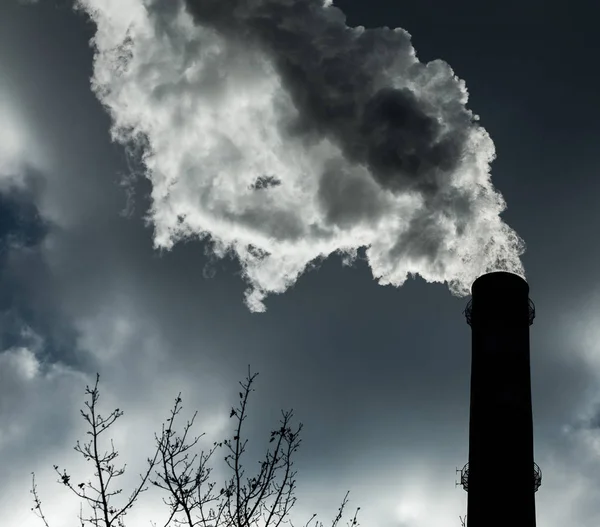 Poluição Emissões Nocivas Ecologia Fumaça Tubulação Fabricafumaça Suja Céu Problemas — Fotografia de Stock