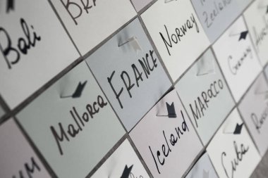 Planlama kavramı Stickersconcept seyahat seyahat hedef noktaları bir sopa üzerinde seyahat