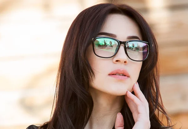 Portrait Smart Clever Girl Glasses Beautiful European Girl Glasses Beauty — Stock Photo, Image