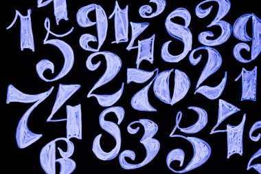 Sayıların arka planı. sıfırdan dokuz. Matematiksel denklemler ve formüller. Sayılar dokusu