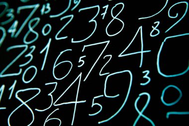 Sayıların arka planı. sıfırdan dokuz. Matematiksel denklemler ve formüller. Sayılar dokusu