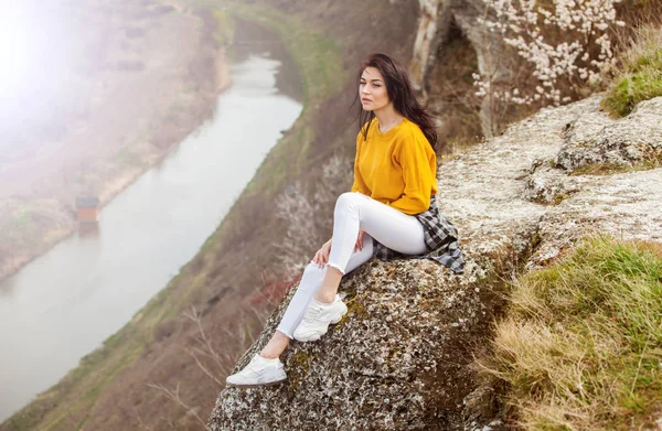 Woman Enjoying Nature. Travel and wanderlust conceptBeautiful Young Woman Relaxing outdoors. Nature. Happy traveler girlEnjoyment. Free Happy Woman Enjoying Nature. Girl Outdoor