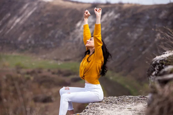 Kadın Gezgin Wanderlust Seyahat Kavramı Metin Için Alan Arka Plan — Stok fotoğraf