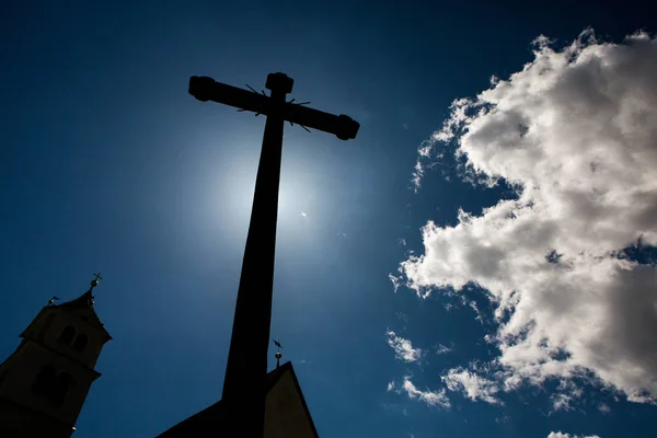 Conceito Cruz Religião Símbolo Silhueta Sobre Céu Concepção Fundo Religião — Fotografia de Stock