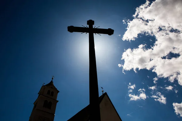 Conceito Cruz Religião Símbolo Silhueta Sobre Céu Concepção Fundo Religião — Fotografia de Stock