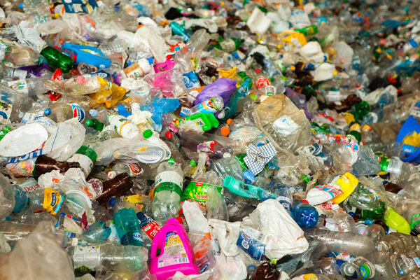 CHISINAU, MOLDOVA - 24 MAY 2019: Garbage recycling center in Chisinau, Moldova. Separate garbage collection. Pollution concept. Rubbish.