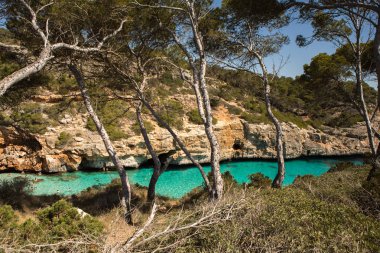 Beautiful view of cala des moro Mallorca, Spain. Bathing beach. Mediterranean sea.Idyllic turquoise crystal clear beach bay clipart