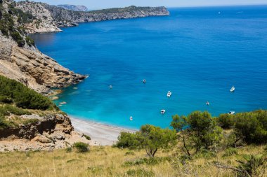 İspanya'nın Mallorca Balear adaları Alcudia koyunda Coll Baix plaj. Tropik cennet plajı. Yaz tatili seyahat tatil arka plan kavramı