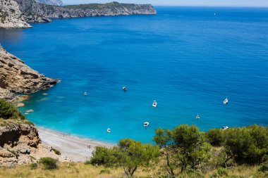İspanya'nın Mallorca Balear adaları Alcudia koyunda Coll Baix plaj. Tropik cennet plajı. Yaz tatili seyahat tatil arka plan kavramı