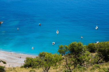 İspanya'nın Mallorca Balear adaları Alcudia koyunda Coll Baix plaj. Tropik cennet plajı. Yaz tatili seyahat tatil arka plan kavramı