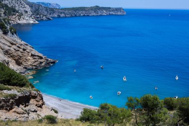 İspanya'nın Mallorca Balear adaları Alcudia koyunda Coll Baix plaj. Tropik cennet plajı. Yaz tatili seyahat tatil arka plan kavramı