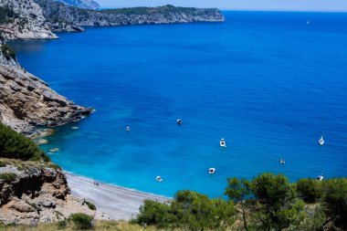 İspanya'nın Mallorca Balear adaları Alcudia koyunda Coll Baix plaj. Tropik cennet plajı. Yaz tatili seyahat tatil arka plan kavramı