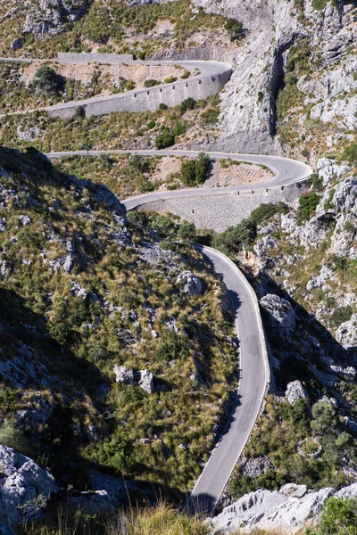 Γραφικό Ορεινό Δρόμο Προς Χωριό Καλόμπρα Μαγιόρκα Ισπανία Δρόμος Στα — Φωτογραφία Αρχείου