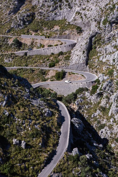 Scenic mountain road to village of Sa Calobra, Majorca island, Spain. Road in the mountains. Beautiful landscape.