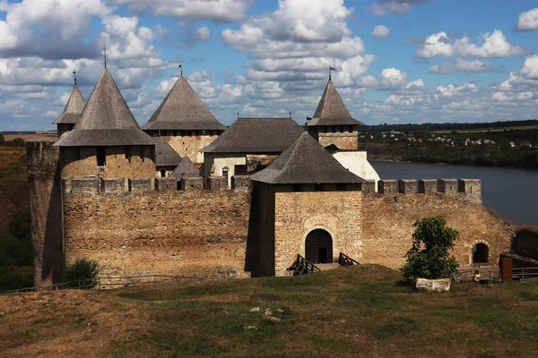 Medieval Khotyn fortress. Old stone medieval fortres in Ukraine. Old fortress by the river.