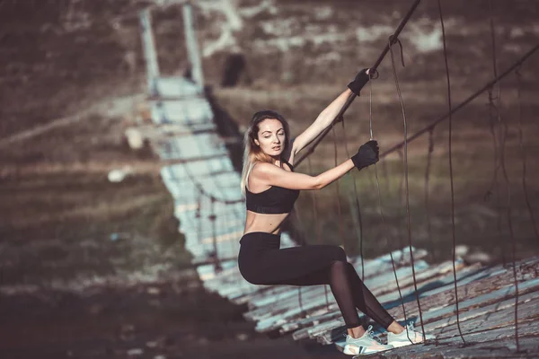 Young Beautiful Sportive Girl Girl Exercising Outdoor Sport Beautiful Strong — Stock Photo, Image