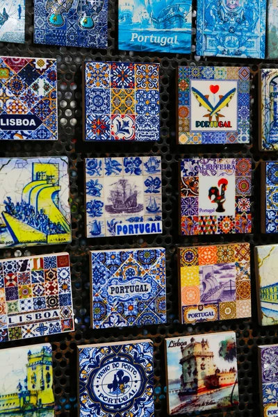 Varios Azulejos Tradicionales Portugueses Azulejos Decorados Con Dibujos Para Venta — Foto de Stock