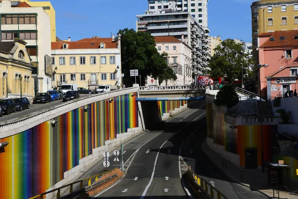 Lisboa Portugal Outubro 2019 Rua Lisboa Com Bares Uma Rua — Fotografia de Stock