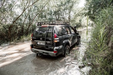 Otomobil Toyota Land Cruiser Prado 150. Safari SUv. 4x4 yolculuk gezisi. Ralli yarışı.