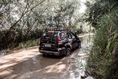 Otomobil Toyota Land Cruiser Prado 150. Safari SUv. 4x4 yolculuk gezisi. Ralli yarışı.