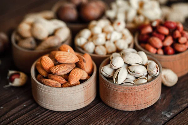 Surtido Frutos Secos Para Fondoalmendra Nuez Anacardo Pistachos Avellanas Cacahuetes — Foto de Stock