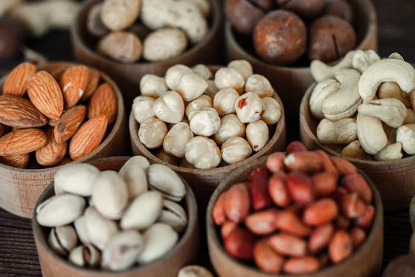 Surtido Frutos Secos Para Fondoalmendra Nuez Anacardo Pistachos Avellanas Cacahuetes — Foto de Stock