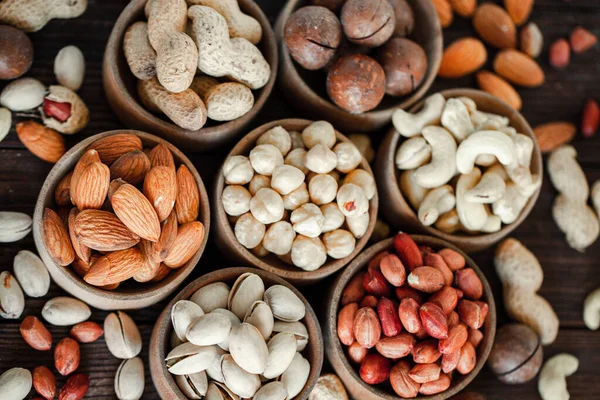 Surtido Frutos Secos Para Fondoalmendra Nuez Anacardo Pistachos Avellanas Cacahuetes — Foto de Stock