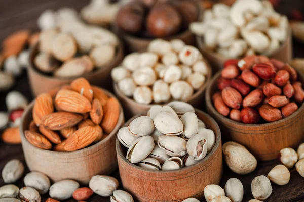 Surtido Frutos Secos Para Fondoalmendra Nuez Anacardo Pistachos Avellanas Cacahuetes — Foto de Stock