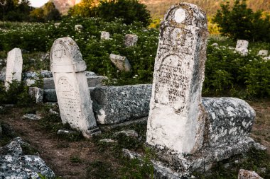 Moldova Cumhuriyeti 'ndeki ortaçağ Yahudi mezarlığındaki mezar taşları. Avrupa 'nın en büyük Yahudi mezarlıklarından biri.