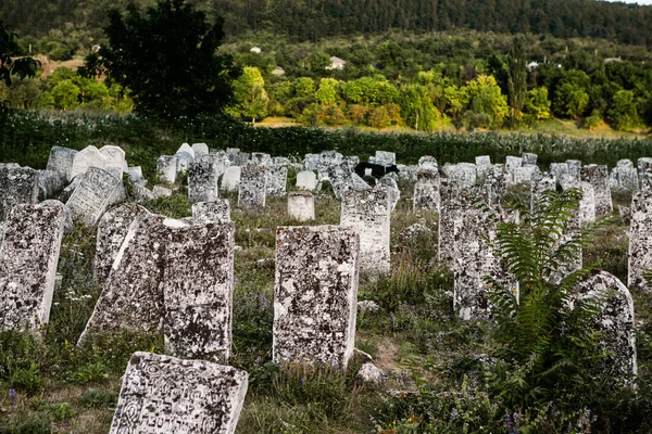 Επιτύμβιες Στήλες Στο Μεσαιωνικό Εβραϊκό Νεκροταφείο Στη Δημοκρατία Της Μολδαβίας — Φωτογραφία Αρχείου