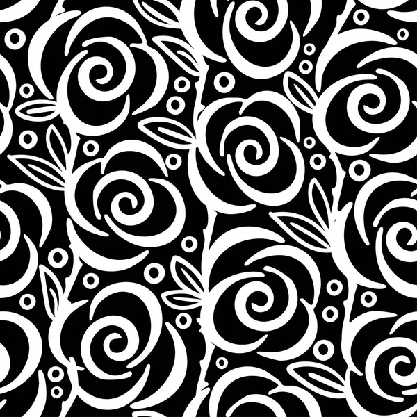 Černé a bílé květy růže bezešvé digitální ručně tažené inkoustu vzor. Plakát s různými čmáranice na tkaniny, obtékání, dekorace, blahopřání, textil nebo tričko oblečení design — Stockový vektor