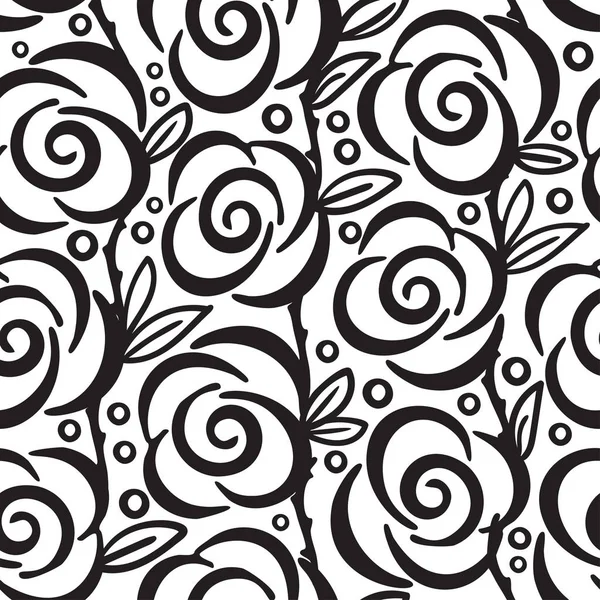 Black and white rose flowers seamless digital hand drawn ink pattern. Poster with different doodles for fabric, wrapping, decoration, greeting card, textiles or t-shirt apparel design — Stock Vector