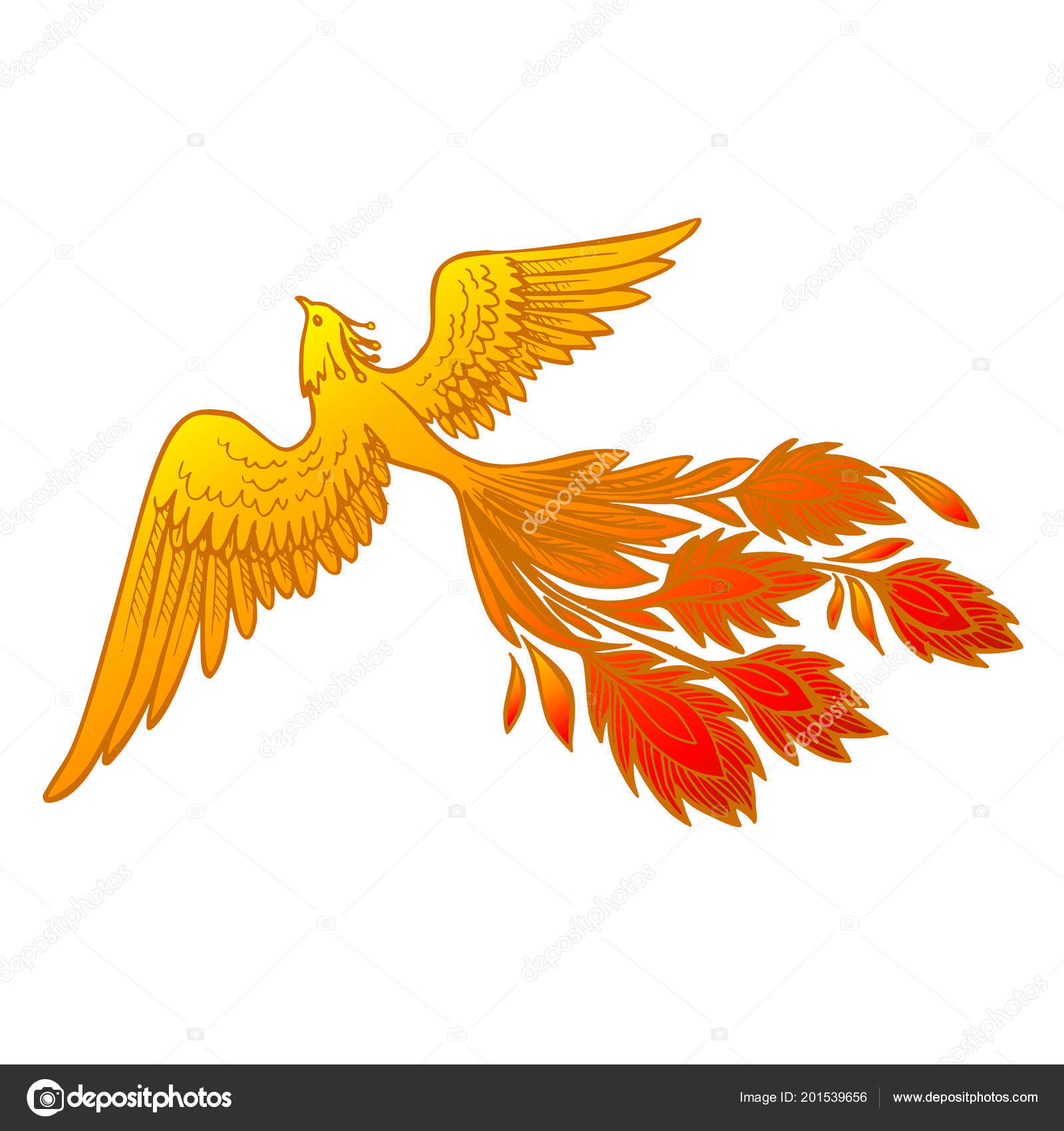 Phoenix Fire Птица Иллюстрация И Характер Design.Hand Нарисованы.