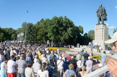 Rusya, Ulyanovsk, 9 Temmuz 2018 ralli emeklilik yaşı ve vergileri yükselterek karşı