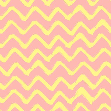 Chevron Zigzag boya fırça darbeleri Seamless modeli. Vektör soyut Grunge pembe ve sarı arka plan