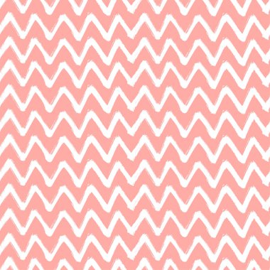 Chevron Zigzag boya fırça darbeleri Seamless modeli. Vektör soyut Grunge pembe ve beyaz arka plan