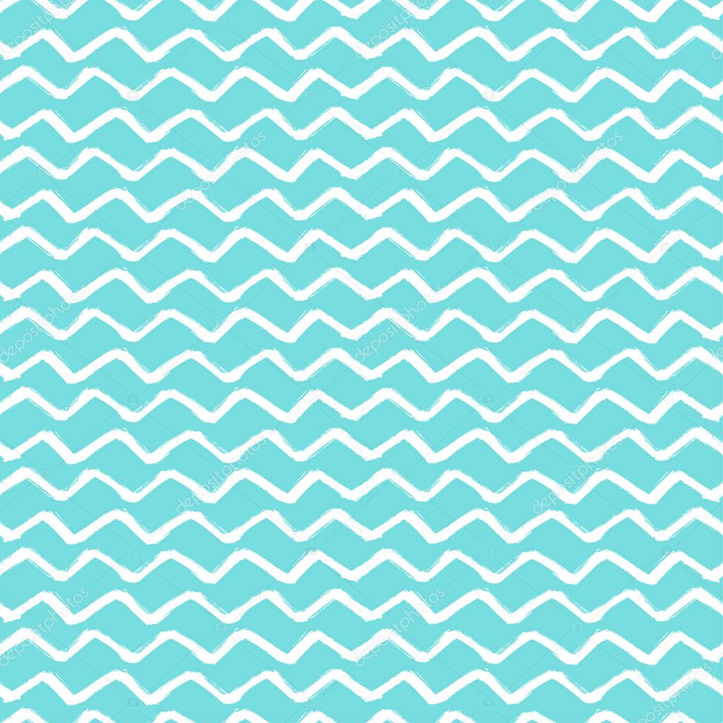 Chevron Zigzag Paint Brush Strokes Seamless pattern. Vector Abstract Grunge blue and white zigzag background