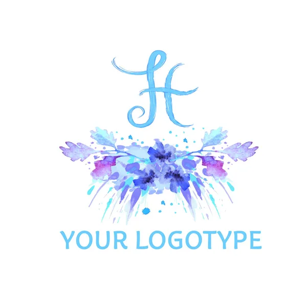 Logotipo da flor com letras escova aquarela. Ilustração — Fotografia de Stock