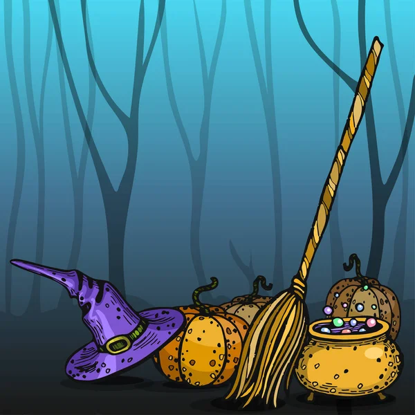 Halloween Hintergrund mit Laubwald und. Illustration — Stockfoto