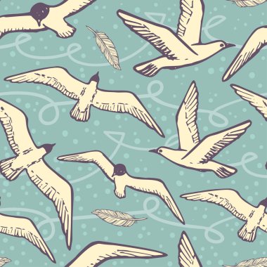 Sea Bird ve martı vektör çizim uçan ile sorunsuz arka plan